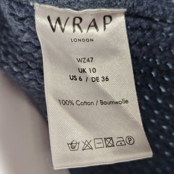 Wrap London Crewneck Pullover Sweater Women's Open Knit Boxy Blue Cotton 6/Small - Picture 5 of 9